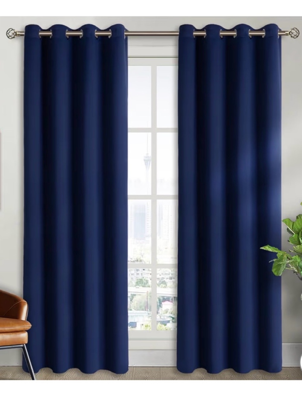 Navy Room-Darkening Grommet Curtain Panels
